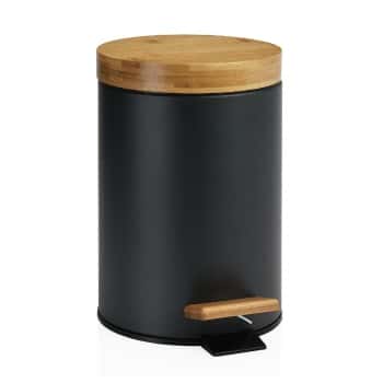 papelera negra con madera