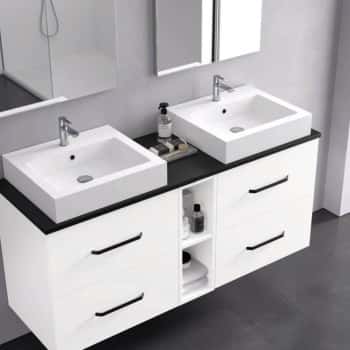 mueble baño blanco con encimera negra